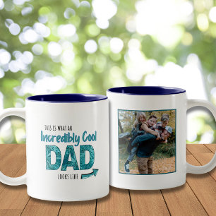 Ongelooflijk Cool Dad - Donkerblauwe Vaderdag Foto Tweekleurige Koffiemok