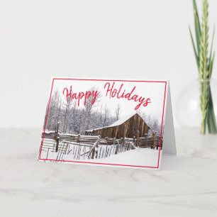 Ongelukkig Kerst Vintage Besneeuwde Schuur Foto Feestdagen Kaart