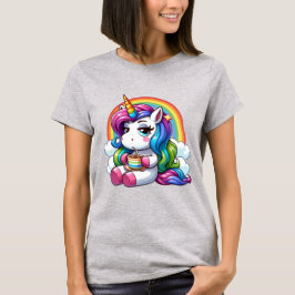 Ongeruste Eenhoorn Die Koffie Drinkt Onder Een Reg T-shirt