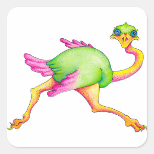 Ongewone Struisvogel Vierkante Sticker