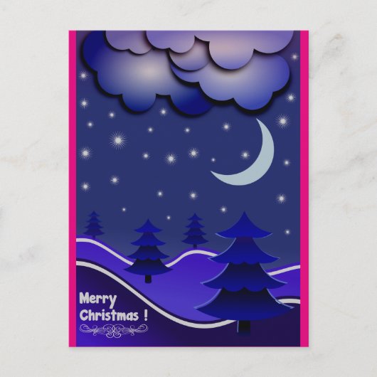 Ongewoon blauw, warm roze en Paarse kerst briefkaa Feestdagenkaart (Voorkant)