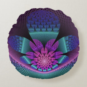 Ongewoon patroon Kleurrijke Fantasie Bloem Fractal Rond Kussen