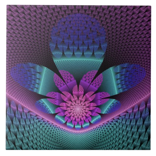 Ongewoon patroon Kleurrijke Fantasie Bloem Fractal Tegeltje (Voorkant)