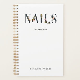 Ongles Gold Blush Black Floral Typographie