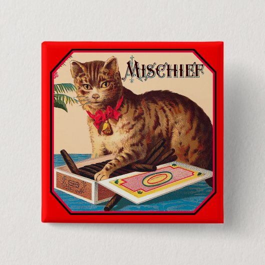 Onheil de kat vierkante button 5,1 cm (Voorkant)