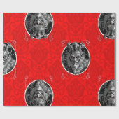 onheilspellende kerst krampus red damask cadeaupapier (Vlak)