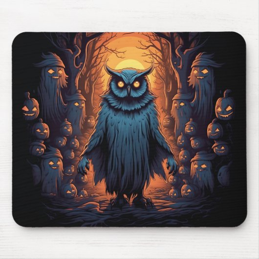 Onheilspellende Uil op Halloween Night Graphic Hal Muismat (Voorkant)