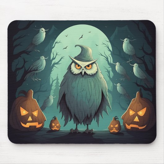 Onheilspellende Uil op Halloween Night Graphic Hal Muismat (Voorkant)