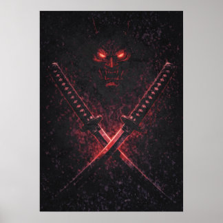 Oni Twin Blades Samurai, Abstracte Surrealistische Poster
