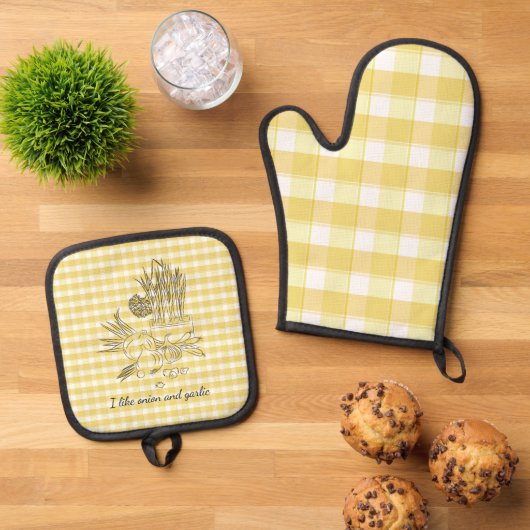  Onion and garlic kitchen orange  Ovenwant & Pannenlap Set (Top down)