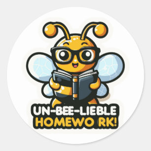 Onleefbaar Huiswerk: Schattigee bij Terug naar sch Ronde Sticker