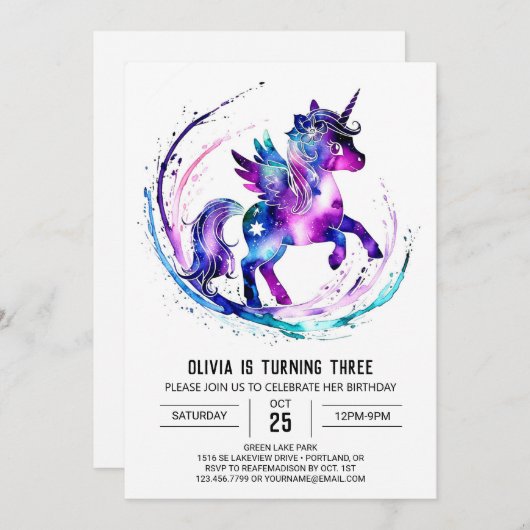 Online aangepaste eenhoorn digitale verjaardag kaart (Voorkant / Achterkant)