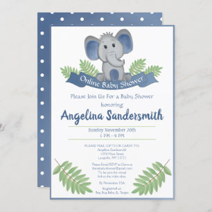 Online Baby shower per mail Blue Boy Elephant Kaart
