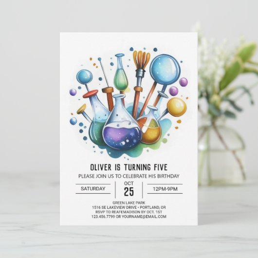 Online Experiment Whimsy Wetenschapper Verjaardag Kaart (Staand voorkant)