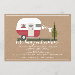 Online Rode Trailer Camper Woodland Baby shower Kaart