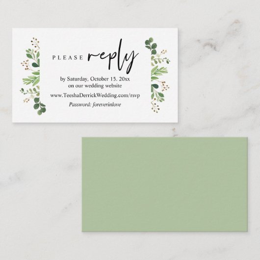 Online RSVP, Modern minimalist Greenery Informatiekaartje (Voorkant / Achterkant)