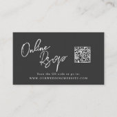 Online RSVP QR Code black satin website Visitekaartje (Voorkant)