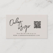 Online RSVP QR Code pink satin website Visitekaartje (Voorkant)