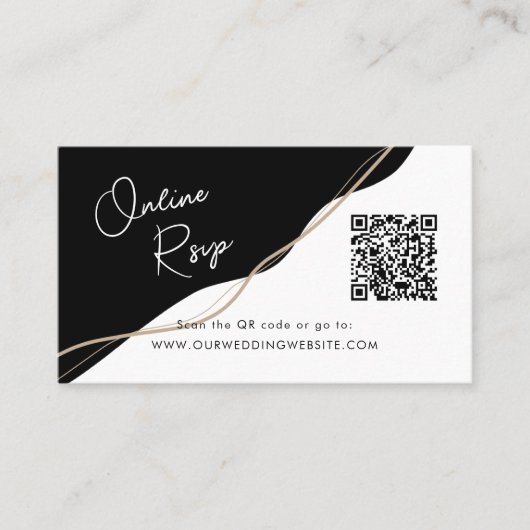 Online RSVP QR Code zwart en wit bruiloft website Visitekaartje (Voorkant)