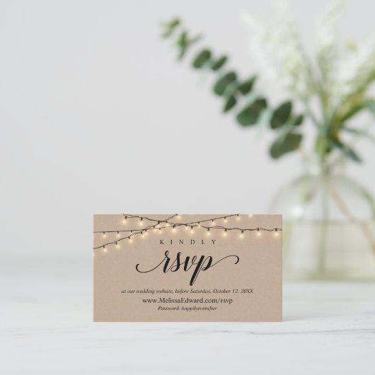 Online RSVP-website, String Lights Kraft Enclosure Informatiekaartje (Staand voorkant)