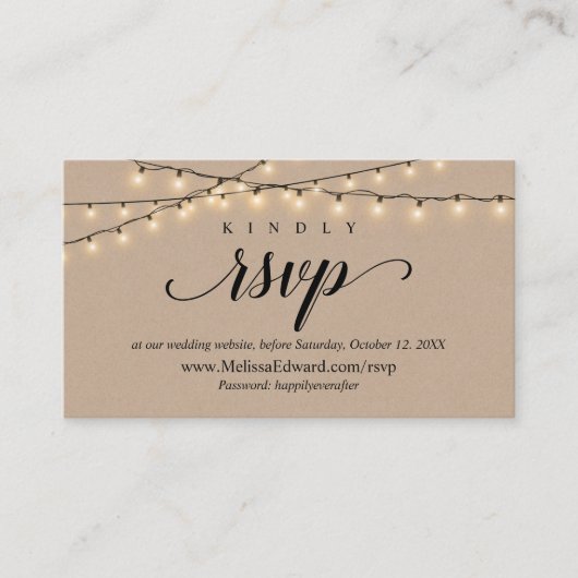 Online RSVP-website, String Lights Kraft Enclosure Informatiekaartje (Voorkant)