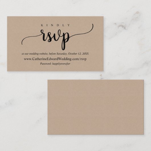 Online RSVP-website, zwart script, bruine Kraft Informatiekaartje (Voorkant / Achterkant)