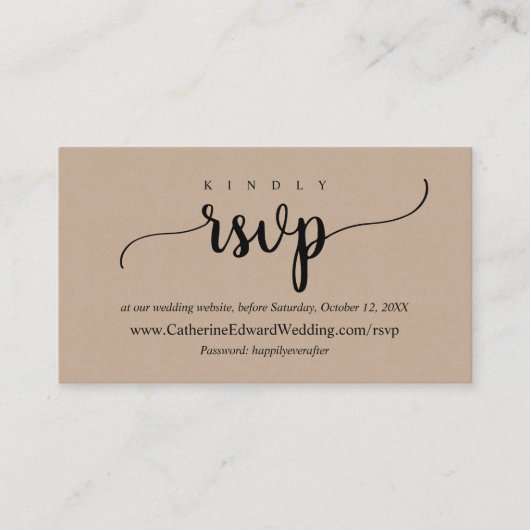 Online RSVP-website, zwart script, bruine Kraft Informatiekaartje (Voorkant)