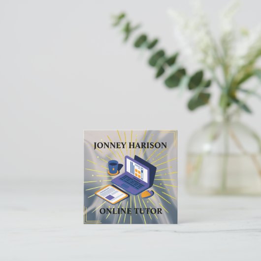 Online tutor instructeur virtueel leren zilver vierkante visitekaartje (Staand voorkant)