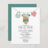 Online Virtual Neutral Baby shower waslijn Kaart (Voorkant / Achterkant)