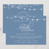 Online Virtual Wedding Dusty Blue, String Lights Save The Date (Voorkant / Achterkant)