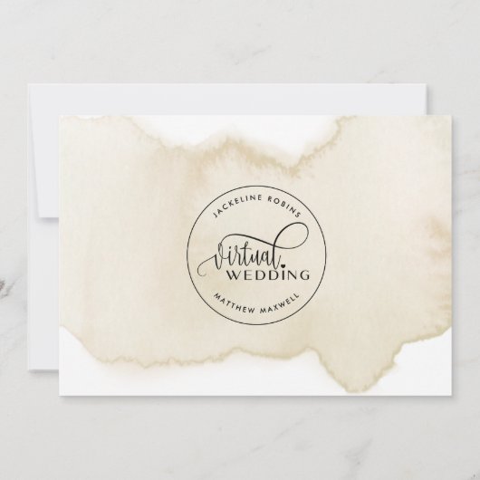 Online Virtual Wedding, Sand Tan Waterverf Save The Date (Achterkant)