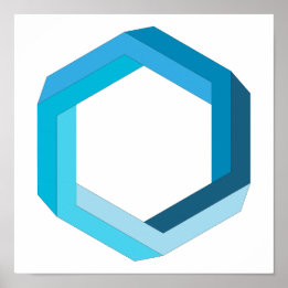 Onmogelijke geometrie: blauwe hexagon. poster