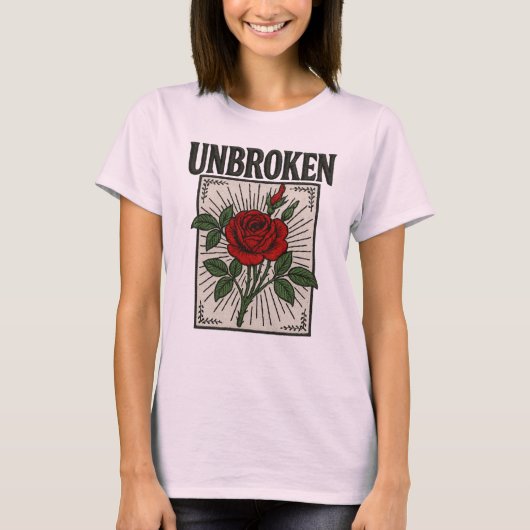 Ononderbroken Roos geborduurde kunst T-shirt (Voorkant)