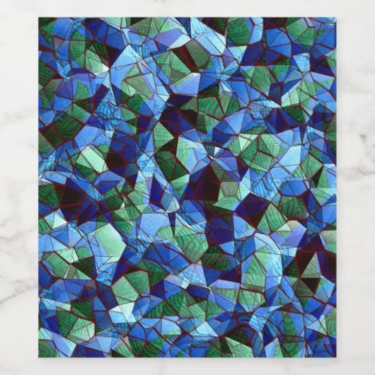 Onregelmatige blauwe en groene mozaïekoverlay wijn etiket (Enkel label)