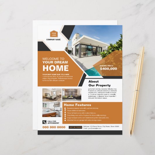 Onroerend goed bedrijf flyer sjabloon (Voorkant / Achterkant in situ)