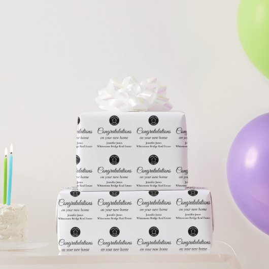 Onroerend goed Bedrijfslogo Zwart Wit Cadeaupapier (Feestgeschenken)