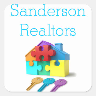 Onroerend goed, huis en sleutels, makelaar, makela vierkante sticker