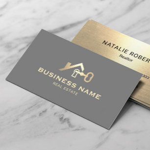 Onroerend goed Huis & Key Logo Elegant Gold Realto Visitekaartje