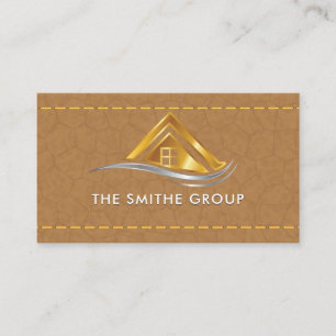 Onroerend goed huis Logo met leer gestikt Visitekaartje