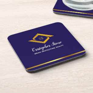 Onroerend Goed Marineblauw Huis Logo Moderne Makel Bier Onderzetter