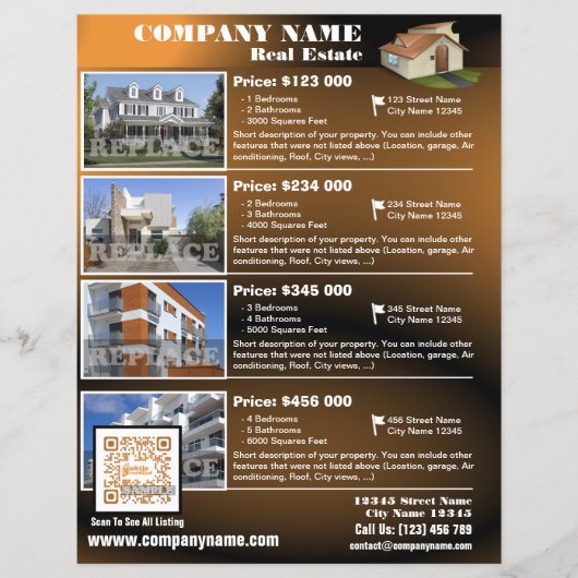 Onroerend goed - Moderne QR-code flyer - Bruin (QR (Voorkant)