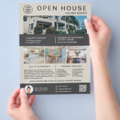 Onroerend goed Open Huis Logo Foto QR Neutraal Flyer (Hand)