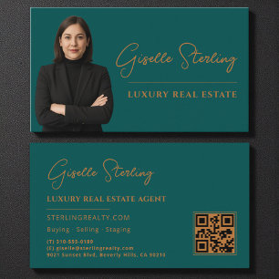 Onroerend goed Teal Koper QR-code Script Luxe Visitekaartje