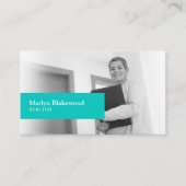 Onroerend goed Zwart & Wit Foto Turquoise QR Code Visitekaartje (Voorkant)