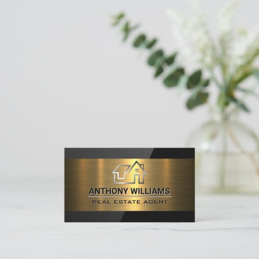 onroerende goederen | goudgeborsteld | zwarte glan visitekaartje (Staand voorkant)