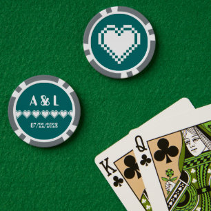 Ons 8-bits hart in Blauwgroen Poker Chips