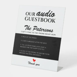 Ons Audio Gastenboek Bruiloft Zwart Wit Modern Reclamebord Met Voetstuk