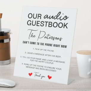 Ons Audio Gastenboek Minimalistisch Zwart Wit Eleg Reclamebord Met Voetstuk