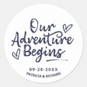 Ons avontuur begint bruiloft Save the Date Ronde Sticker (Voorkant)