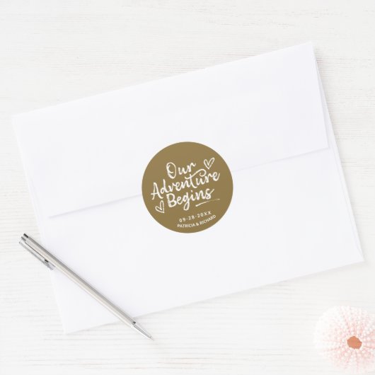 Ons avontuur begint bruiloft Save the Date Ronde Sticker (Envelop)